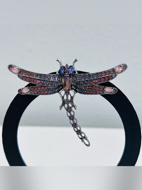 Napier Dragonfly Brooch Pin Statement Silver Tone Pink Purple Crystal Rhinestone